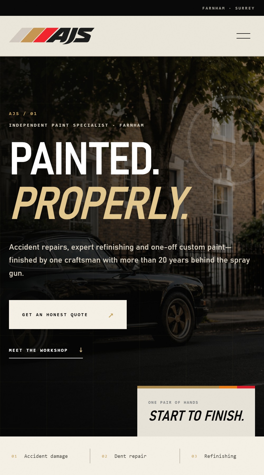 Mobile view of the AJS Autocraft website